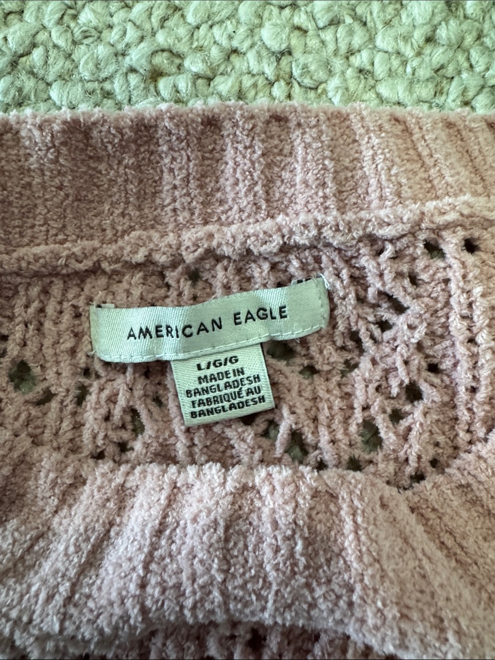 American Eagle Outfitters Pink Openwork Crewneck Sweater - Picture 2 of 3